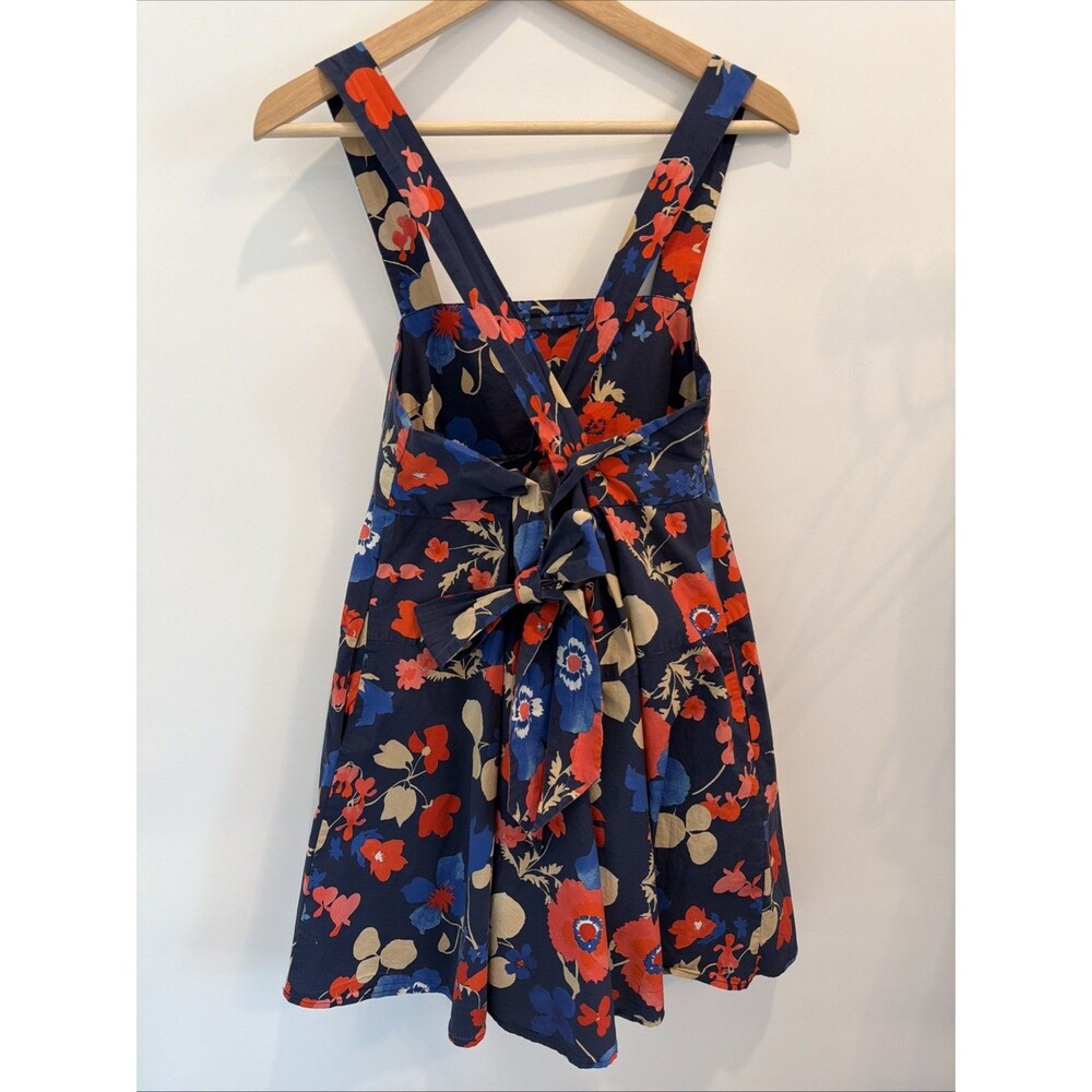 Peter Som Floral Mini Dress Sz 10 Blue Red Tie Back Babydoll Sundress Pockets EU - Picture 7 of 16